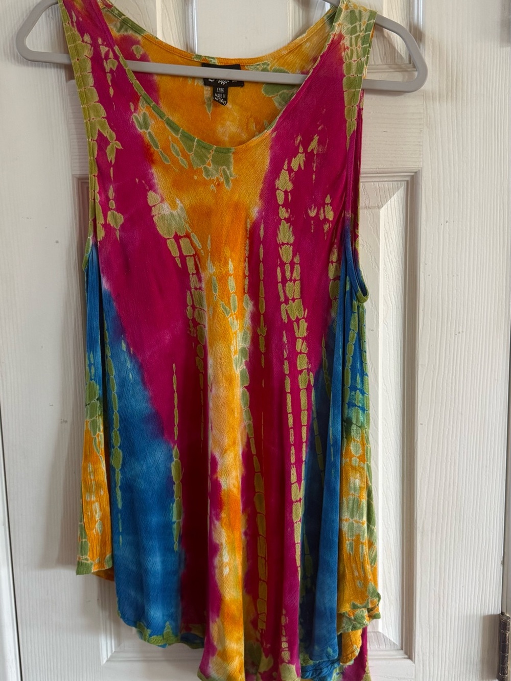 Asymmetrical Tie-Dye Tank Top in Magenta, Blue & Gold - Picture 2 of 8